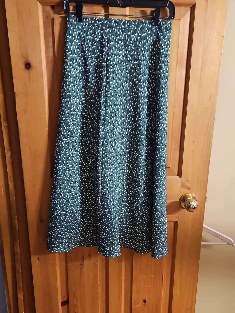 RW&CO. Dark Green Midi Skirt with White Dot Print